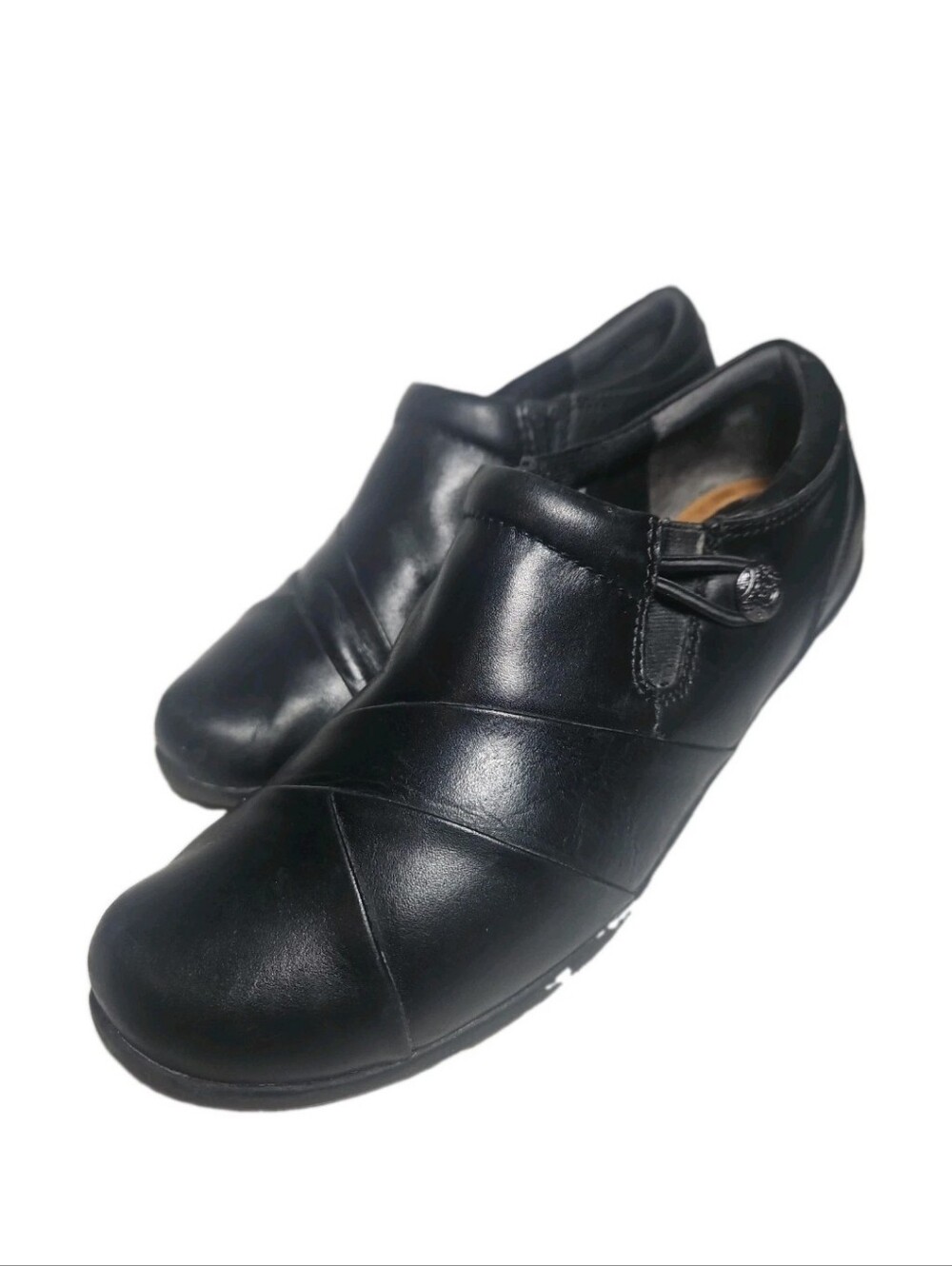 CLARKS Slip-On Shoes Women 8M Channing Ann Blk Leather Loafer Business Clogs[7E